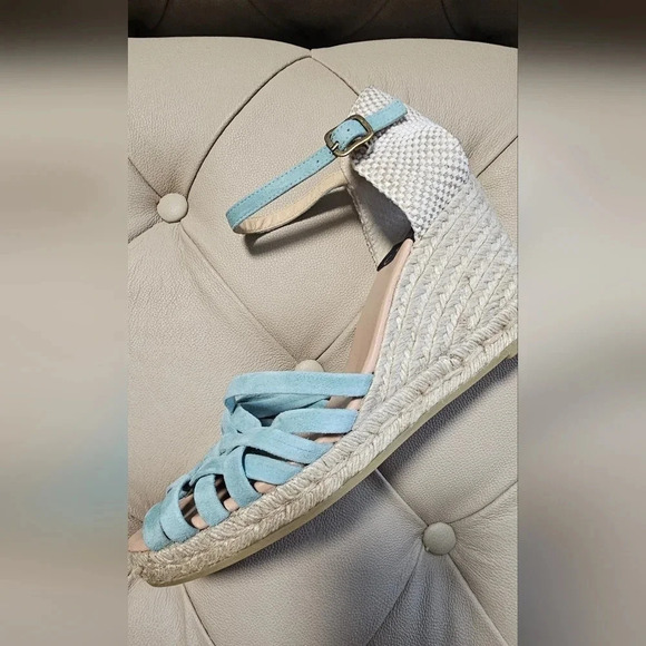 Gaimo Spain  Genuine Suede Leather Upper Insole Aqua Blue Wedges Sandals size 10 - Picture 6 of 6